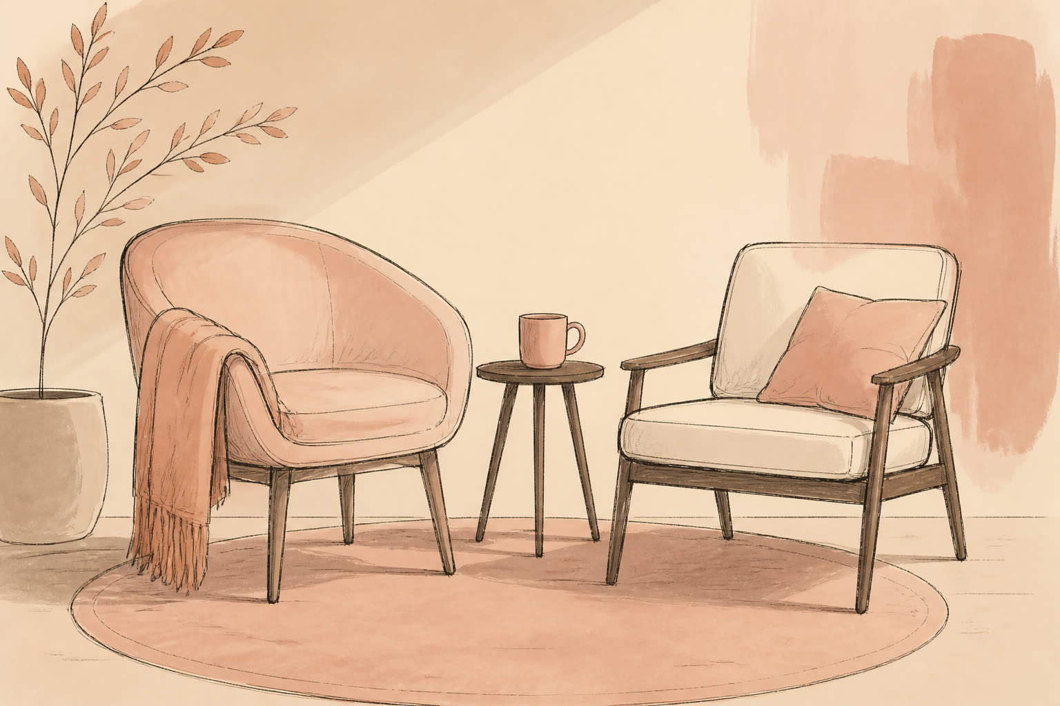 Two simple figures sitting together without a clipboard