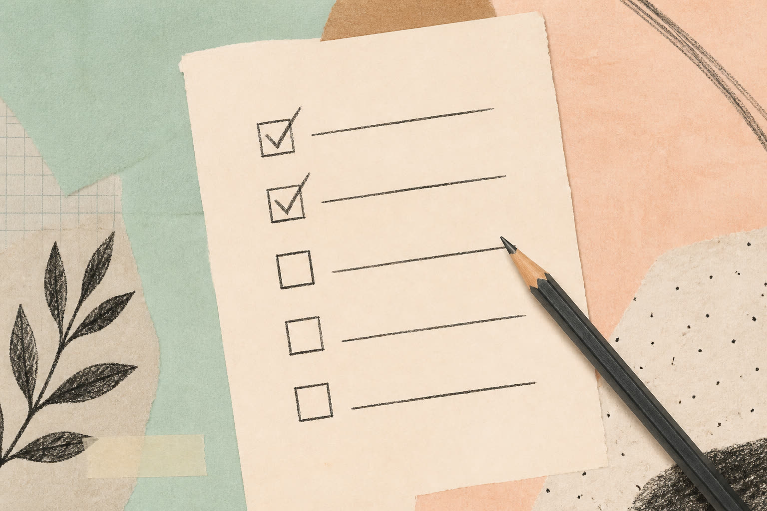 Line illustration of a brain facing a blank to-do list